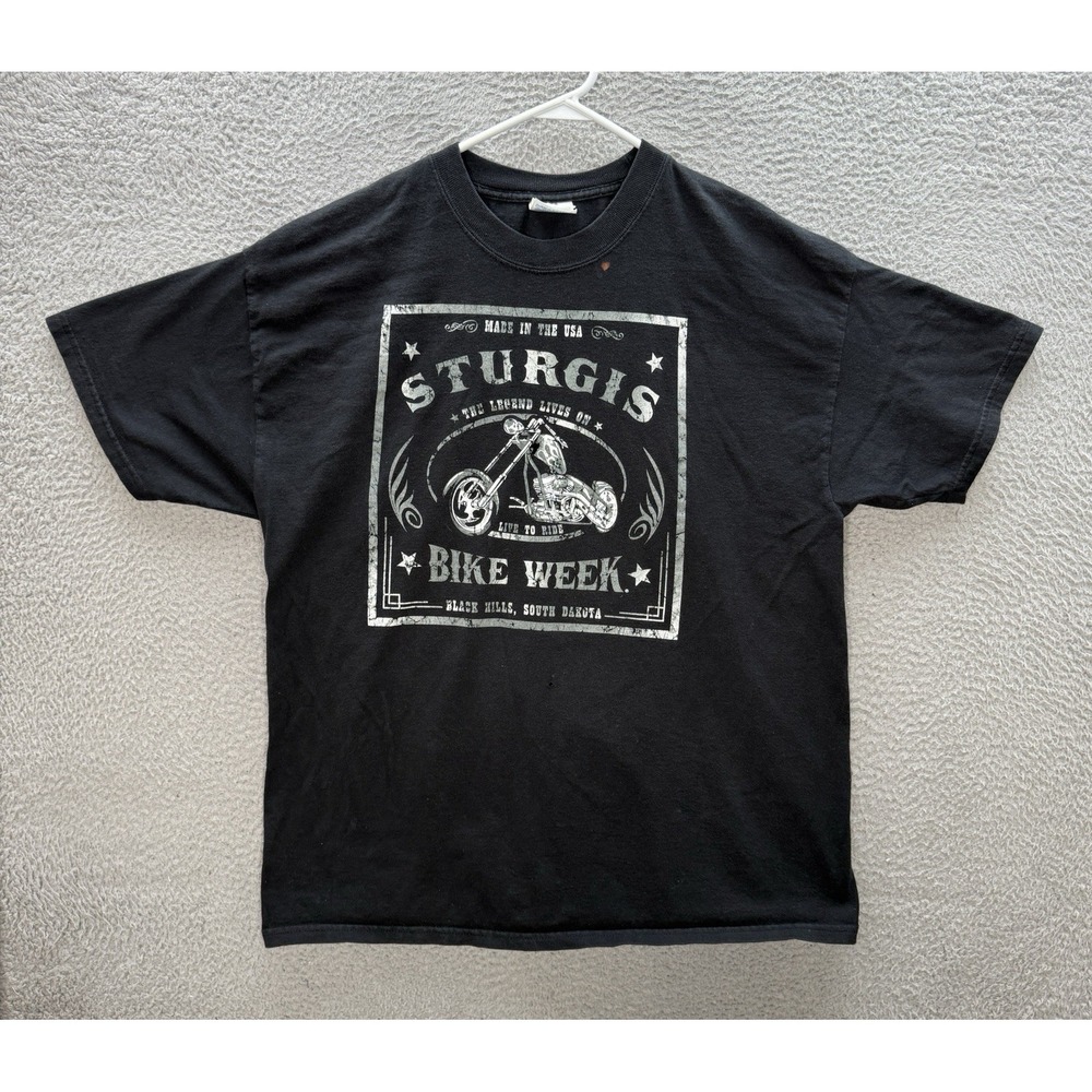 Vintage Hanes Shirt Adult XL Black Crewneck Sturgis‎ Biker Motorcycle Faded Y2K